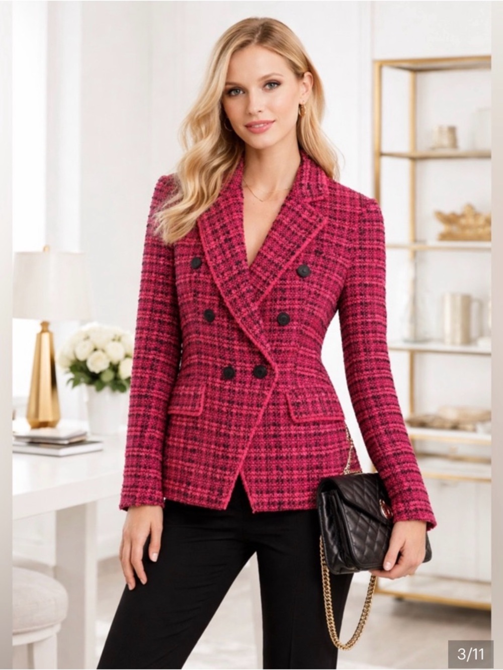 Generation Love Hot Pink Tweed Double-Breasted Blazer